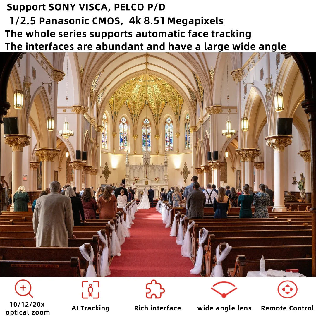 4K/1080P SDI NDI PTZ Camera 10X/20X Optical Zoom, HDMI/USB/POE | IP Live Streaming Camera for Church/Meeting/Broadcast (Youtube)