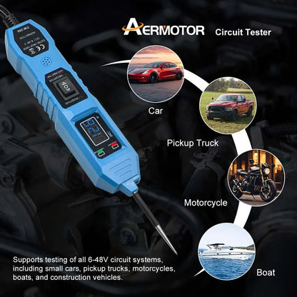 Probador de circuito eléctrico automotriz universal de 6 V-48 V, comprobador del sistema eléctrico del automóvil, kit de sonda de voltaje y potencia, pantalla digital LED.