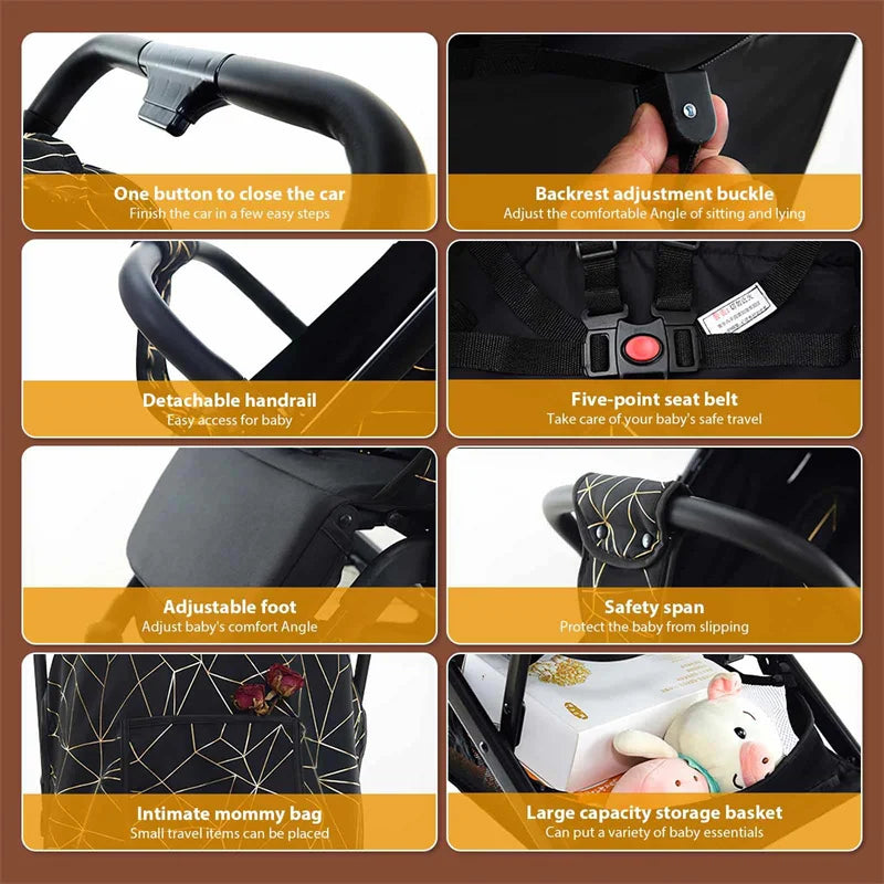 Baby Stroller Portable nighttime Baby Shock absorb children's folk Stroller Can Sit And Lie Down For Baby 0-4 Year Old