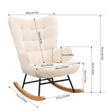 Anajqaqia Rocking Chair, Relaxing Chair, Living Room Chair, Swing Chair, with Metal Frame and Wooden Base, Teddy, Beige