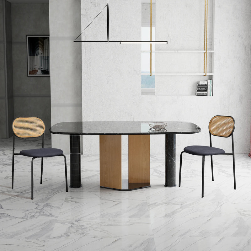 Set of 2 Rattan Dining Room Chairs, Upholstered Chair with Adjustable Metal Legs, Dressing Table Chair, Living Room Chair