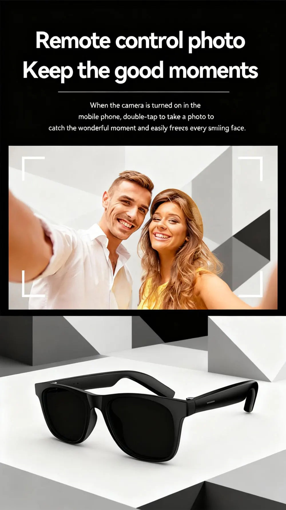 Smart Glasses D11 Plus Bluetooth 5.3 Music Control Camera Shutter Call Answer Glasses Smart Sunglasses UV400 Outdoor Sports Unisex