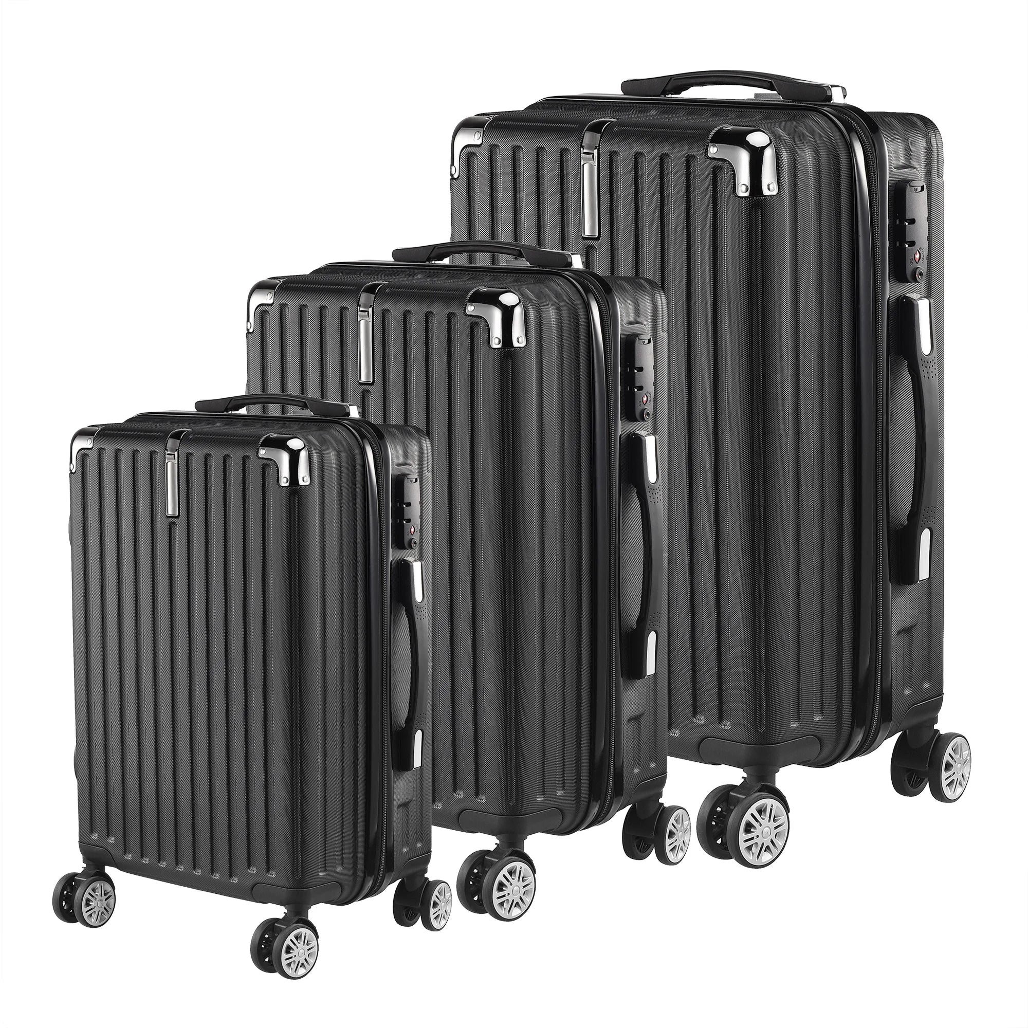 Anajqaqia 3 Pieces Suitcase Set, Hard-Shell Luggage Set Made of ABS, with  Combination Lock Hand and Telescopic Handle, Black
