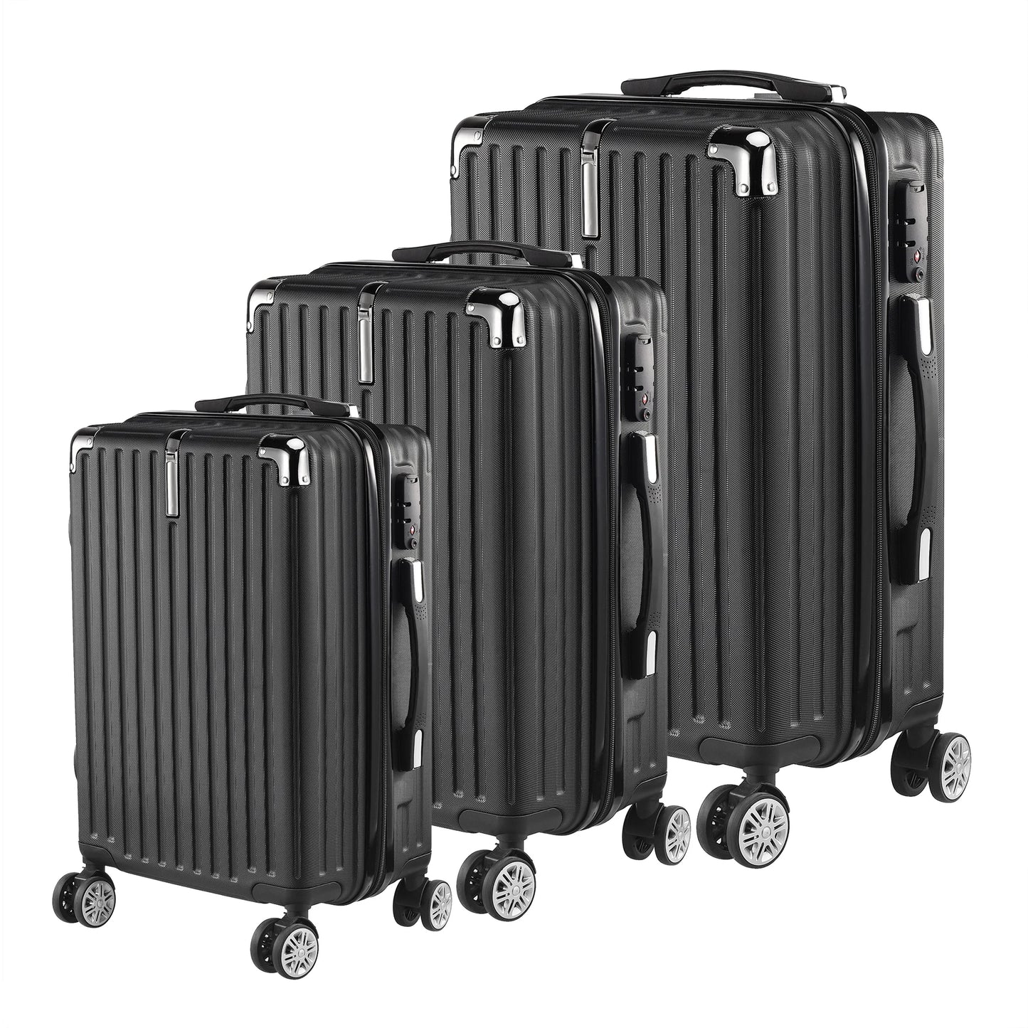 Anajqaqia 3 Pieces Suitcase Set, Hard-Shell Luggage Set Made of ABS, with  Combination Lock Hand and Telescopic Handle, Black