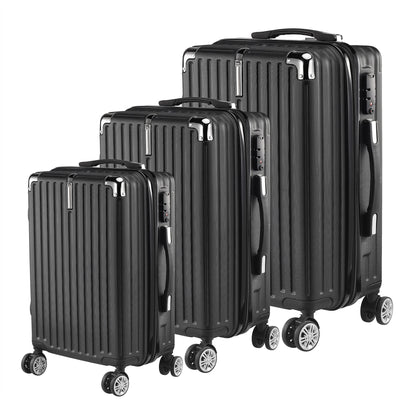 Anajqaqia 3 Pieces Suitcase Set, Hard-Shell Luggage Set Made of ABS, with  Combination Lock Hand and Telescopic Handle, Black