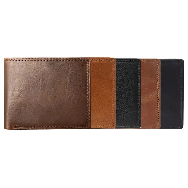 GENODERN Cow Leather Men's Wallets with Coin Pocket Vintage Male Purse RFID Blocking Genuine Leather Men's Wallet with Card Holders