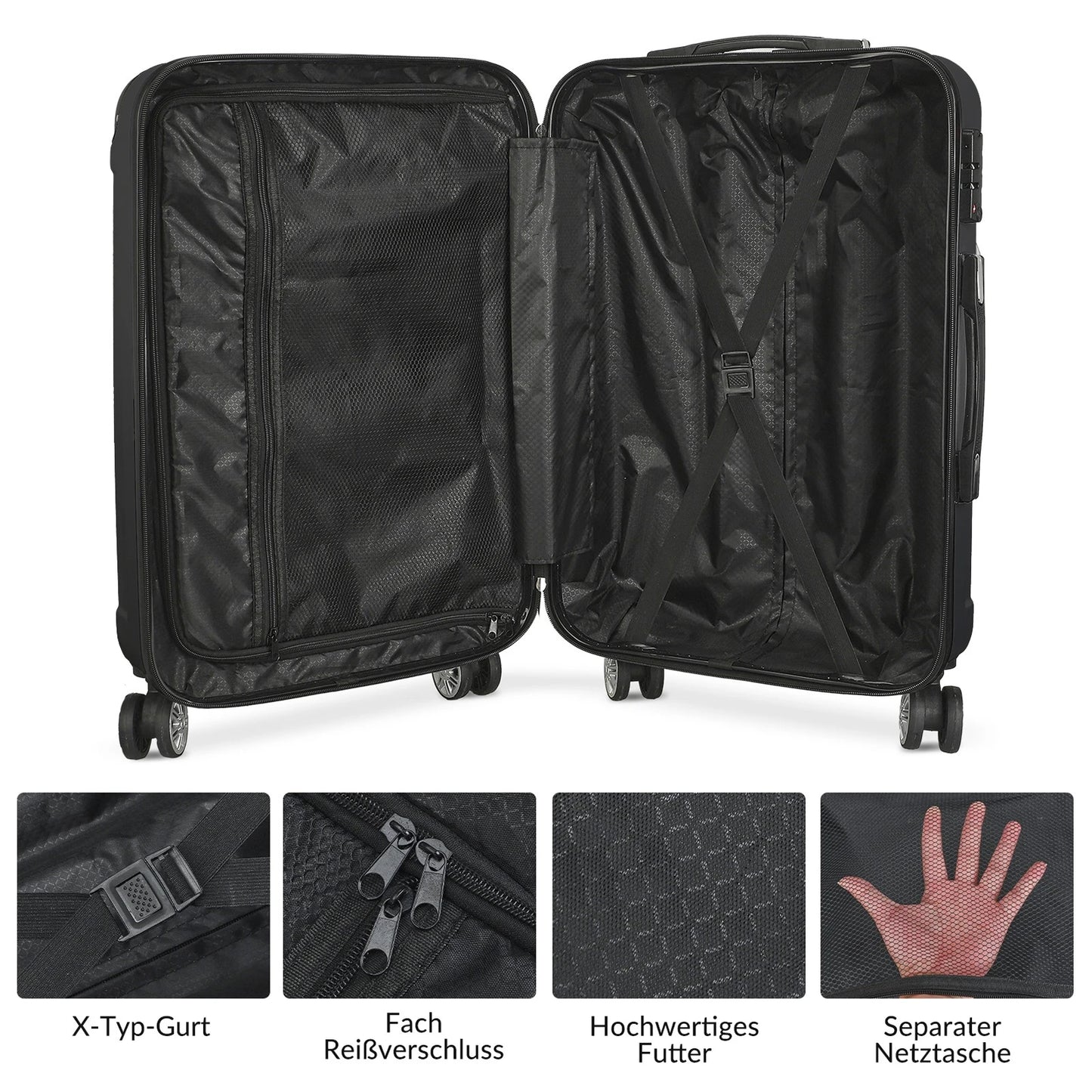 Comanlai 3-Piece Luggage Set,ABS Travel Hard Shell Suitcase,Lightweight Hand Trolley with 360° Spinner Wheels & TSA Lock,Black