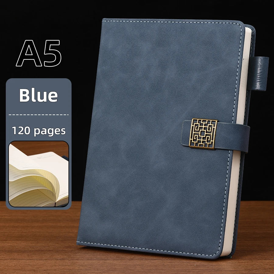 Vintage A5 leather notebook with personalized soft cover - perfect for business meetings and college life
