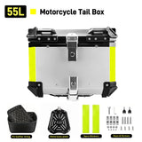 65/55/45L Aluminum Silvery Motorcycle Top Box Waterproof Rear Luggage Case Motorbike Trunk Tail Helmet Box Quick Release Toolbox