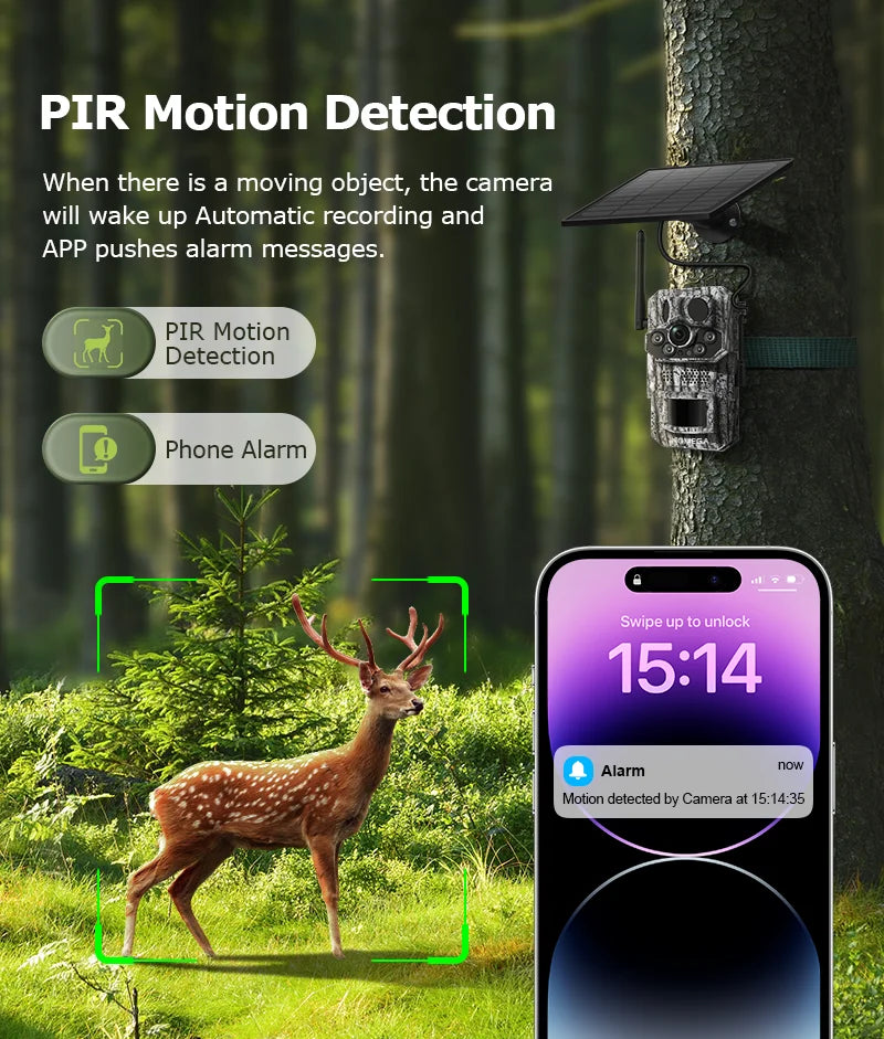 INQMEGA4G 2K 5MP PIR Motion Activated  Trigger Time Night Vision IP66 Hunting Trail Wildlife Battery Solar Camera Forest