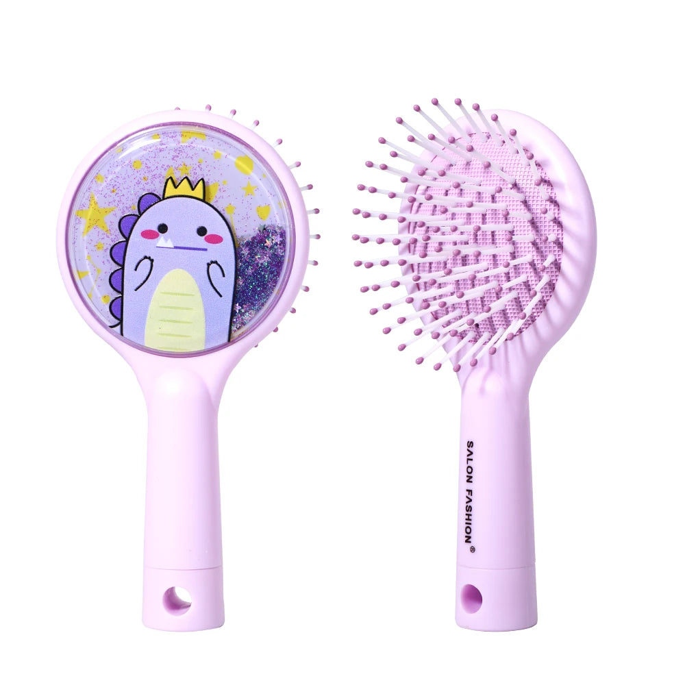 Cute Cartoon Dinosaur Hair Brush Set Detangling Mini Brush Set Travel Protable Comb Folding Mirror for Child Baby Girls Boys