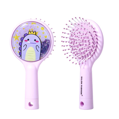 Cute Cartoon Dinosaur Hair Brush Set Detangling Mini Brush Set Travel Protable Comb Folding Mirror for Child Baby Girls Boys
