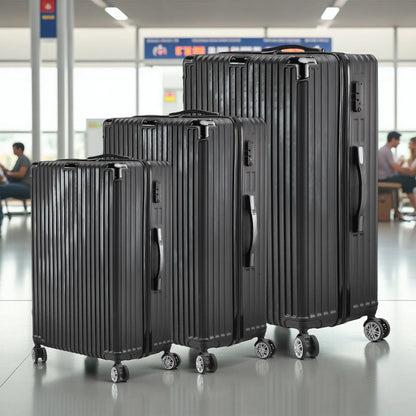 3-Piece Hard Shell Suitcase Set, Trolley Carry-on Luggage, Travel Suitcase Set, Trolley Set with TSA Lock and 4 Wheels, Rolling Suitcase, Luggage Sets, Black (M, L & XL)