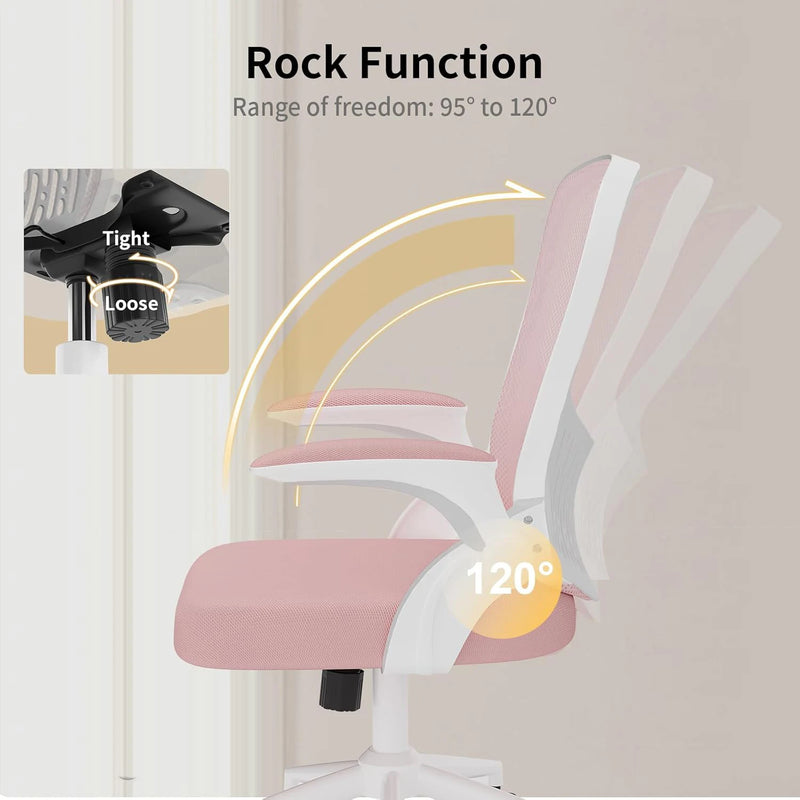 Naspaluro Ergonomic Office Chair Desk Chair with 90 ° Folding Armrest's Breathable Mesh Padding for Bedroom Home Office Study