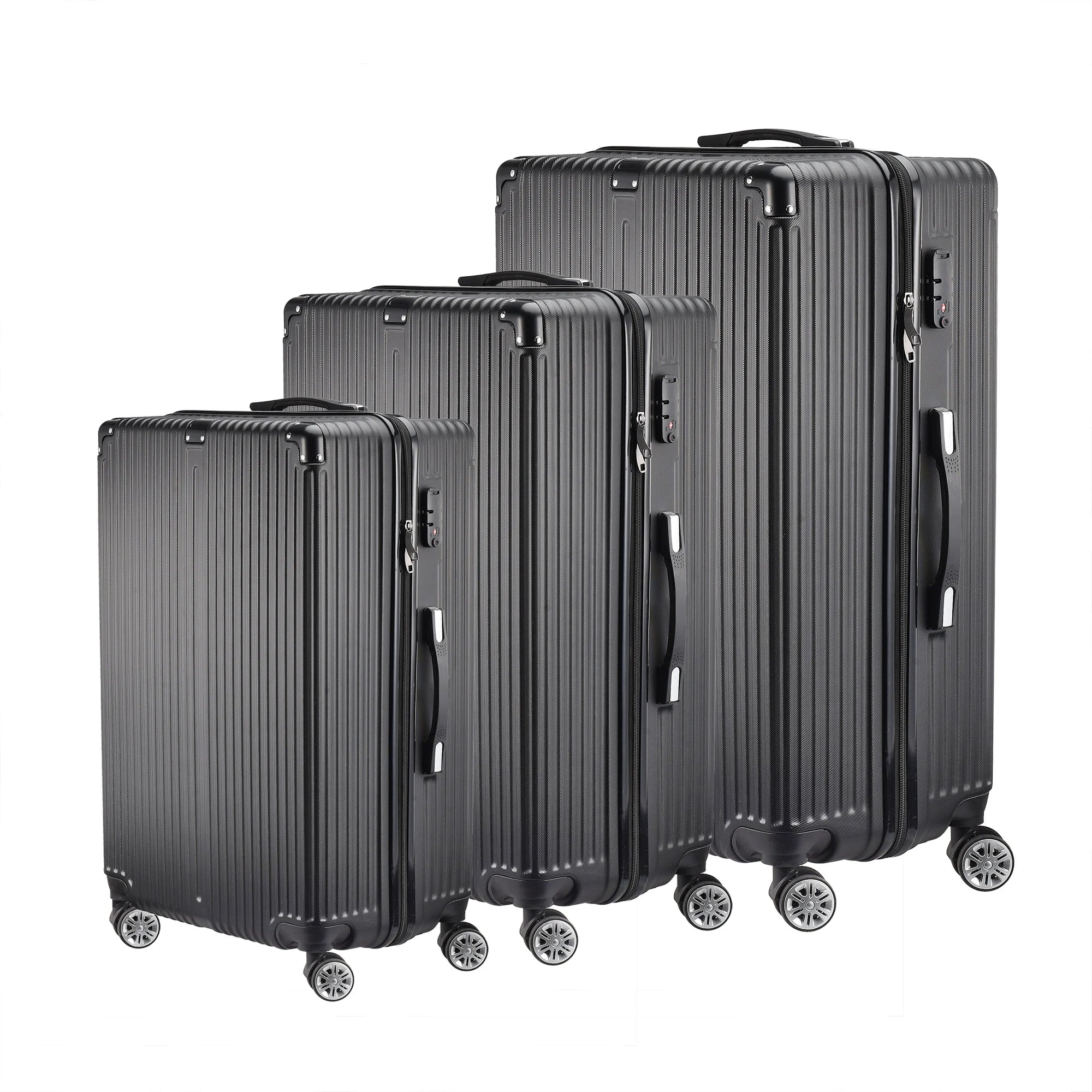 Anajqaqia 3 Pieces Suitcase Set, Hard-Shell Luggage Set Made of ABS, with  Combination Lock Hand and Telescopic Handle, Black