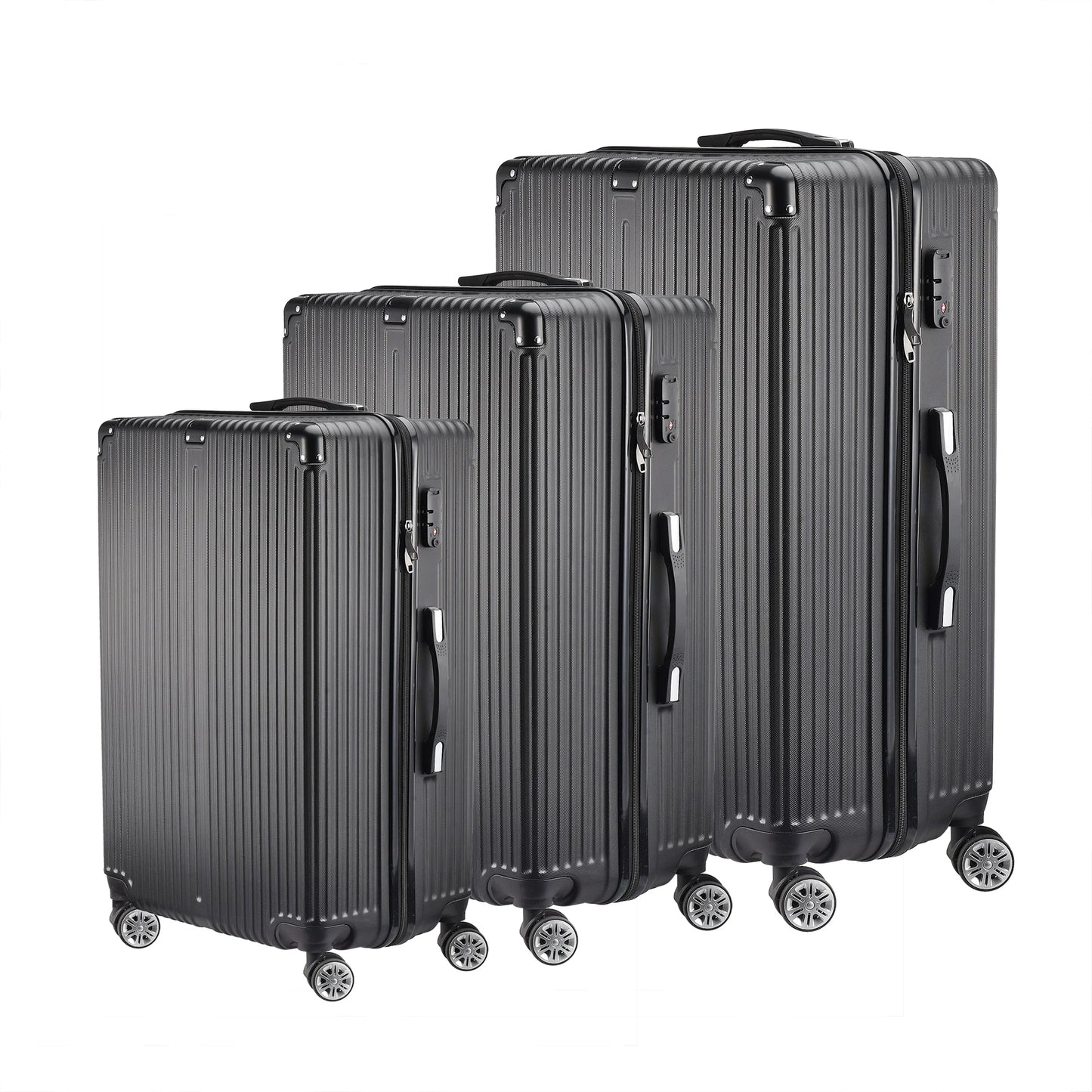 Anajqaqia 3 Pieces Suitcase Set, Hard-Shell Luggage Set Made of ABS, with  Combination Lock Hand and Telescopic Handle, Black
