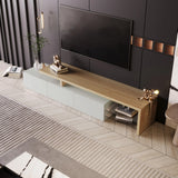 ROSAHQNDA Modern TV Cabinet, LED Stylish Living Room Furniture, Practical Storage Space, High-Gloss, Glass Shelves, 200x42x39cm