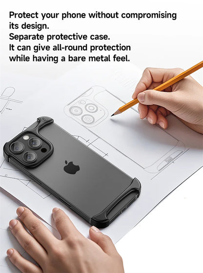Funda ultraligera de aluminio Arc Pulse de lujo para iPhone 16Pro Max 15Pro 14Plus 13 con parachoques de metal