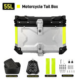 65/55/45L Aluminum Silvery Motorcycle Top Box Waterproof Rear Luggage Case Motorbike Trunk Tail Helmet Box Quick Release Toolbox
