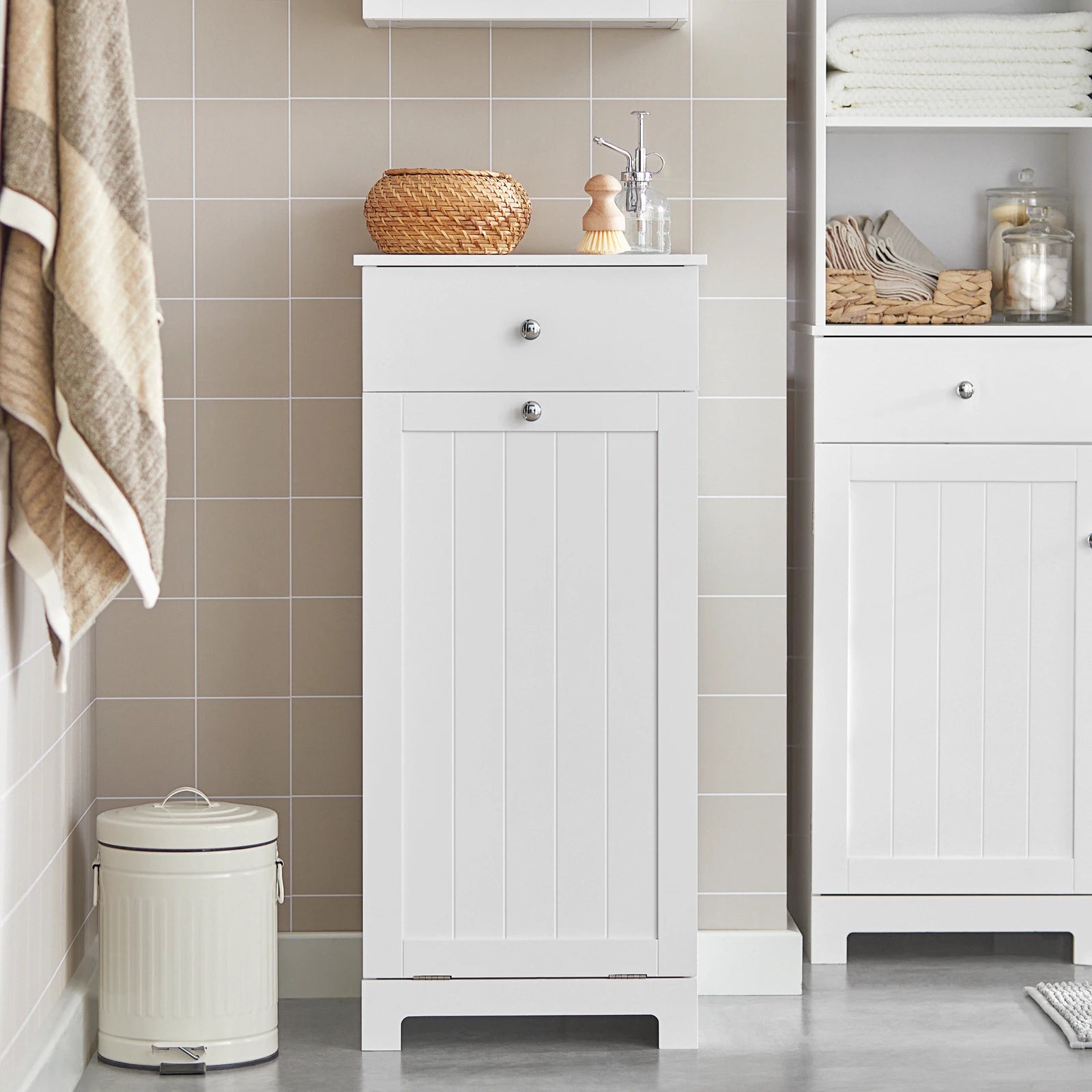 SoBuy BZR21 laundry wardrobe with fold-out laundry bag laundry chest laundry collector with drawers laundry basket bathroom wardrobe