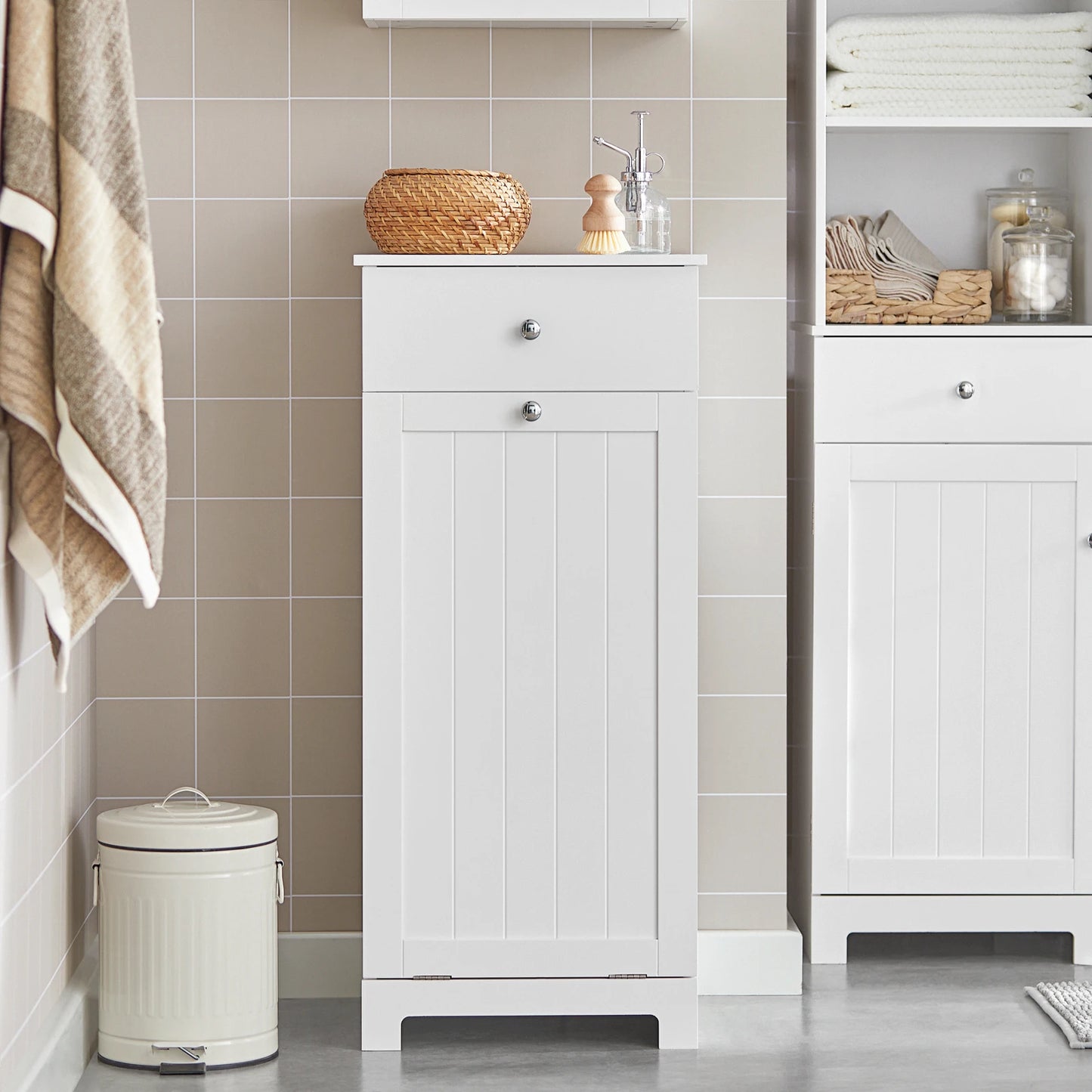 SoBuy BZR21 laundry wardrobe with fold-out laundry bag laundry chest laundry collector with drawers laundry basket bathroom wardrobe