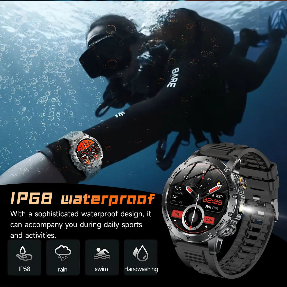 Novo Smartwatch Militar para Atividades ao Ar Livre (Modelo 2026) – Bateria de 1000 mAh de Longa Duração, Monitoramento de Fitness, À Prova d'Água, Estilo Tático e Esportivo