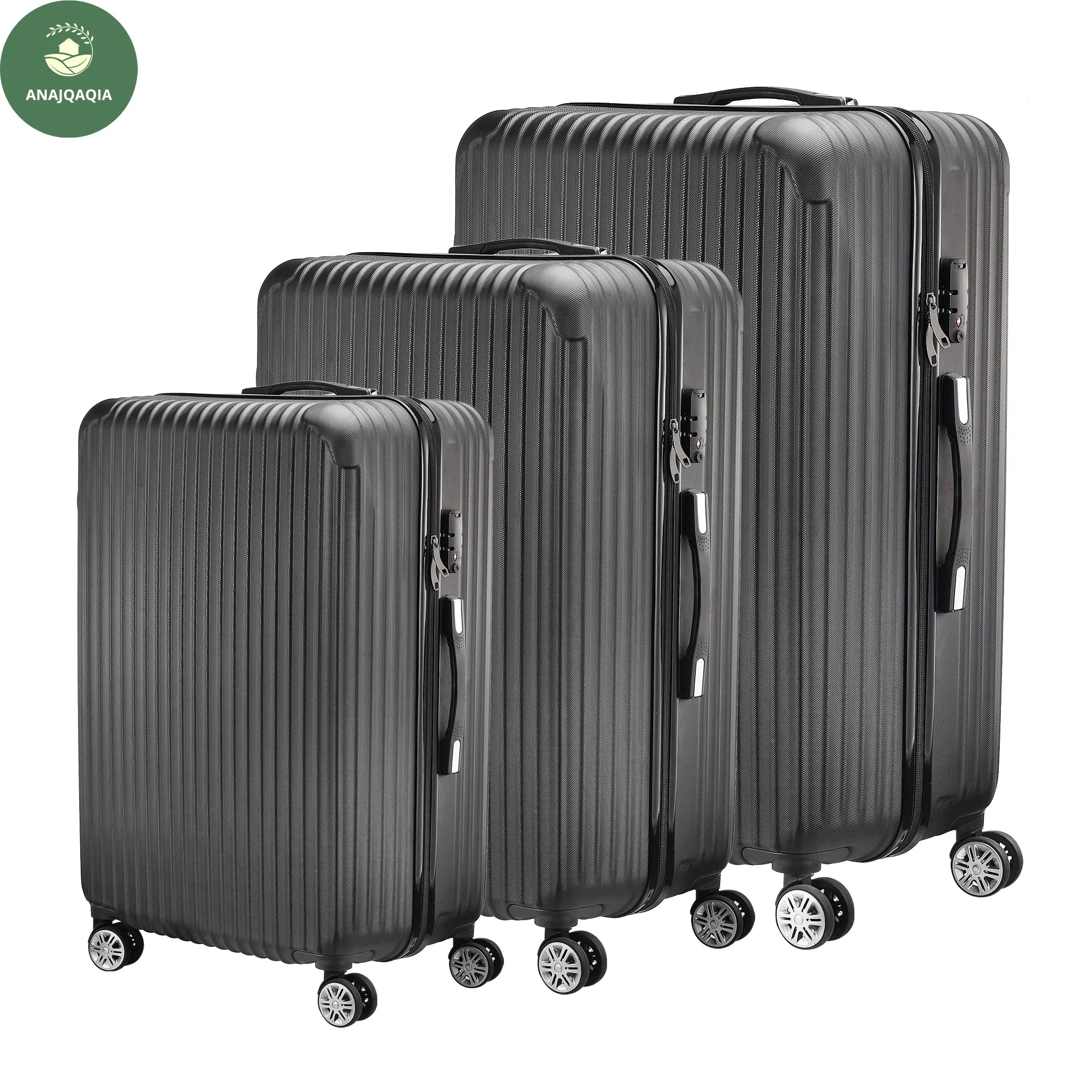 Anajqaqia 3 Pieces Suitcase Set, Hard-Shell Luggage Set Made of ABS, with  Combination Lock Hand and Telescopic Handle, Black