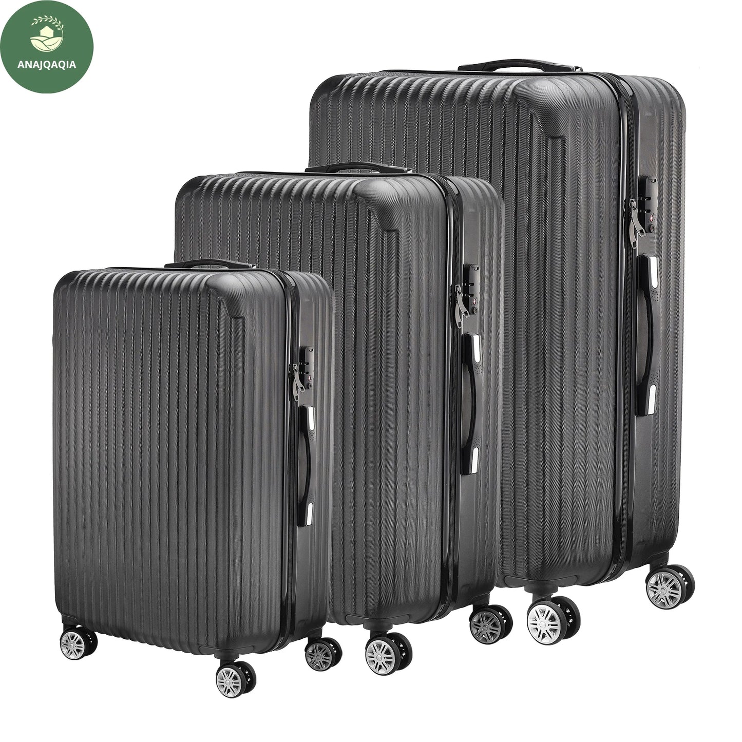 Anajqaqia 3 Pieces Suitcase Set, Hard-Shell Luggage Set Made of ABS, with  Combination Lock Hand and Telescopic Handle, Black