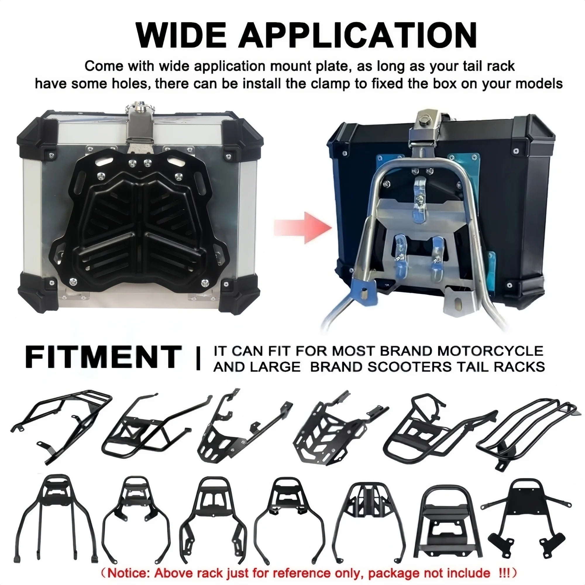 65/55/45L Aluminum Silvery Motorcycle Top Box Waterproof Rear Luggage Case Motorbike Trunk Tail Helmet Box Quick Release Toolbox