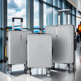 Anajqaqia 3-Piece Travel Suitcase Set with Wheels and Lock, Hard-Shell Trolley, Telescopic Handle, M, L, XL, Silvery