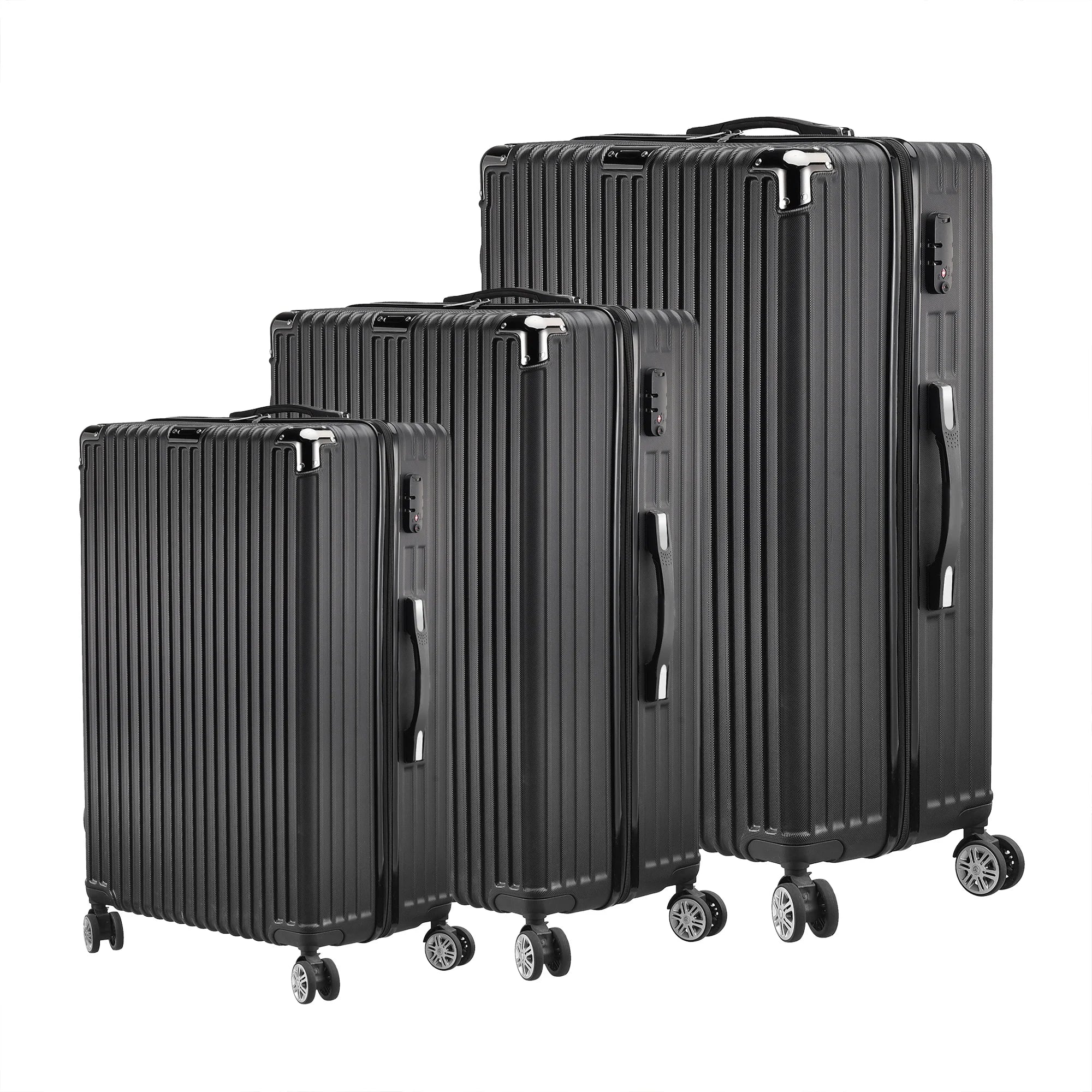 Anajqaqia 3 Pieces Suitcase Set, Hard-Shell Luggage Set Made of ABS, with  Combination Lock Hand and Telescopic Handle, Black