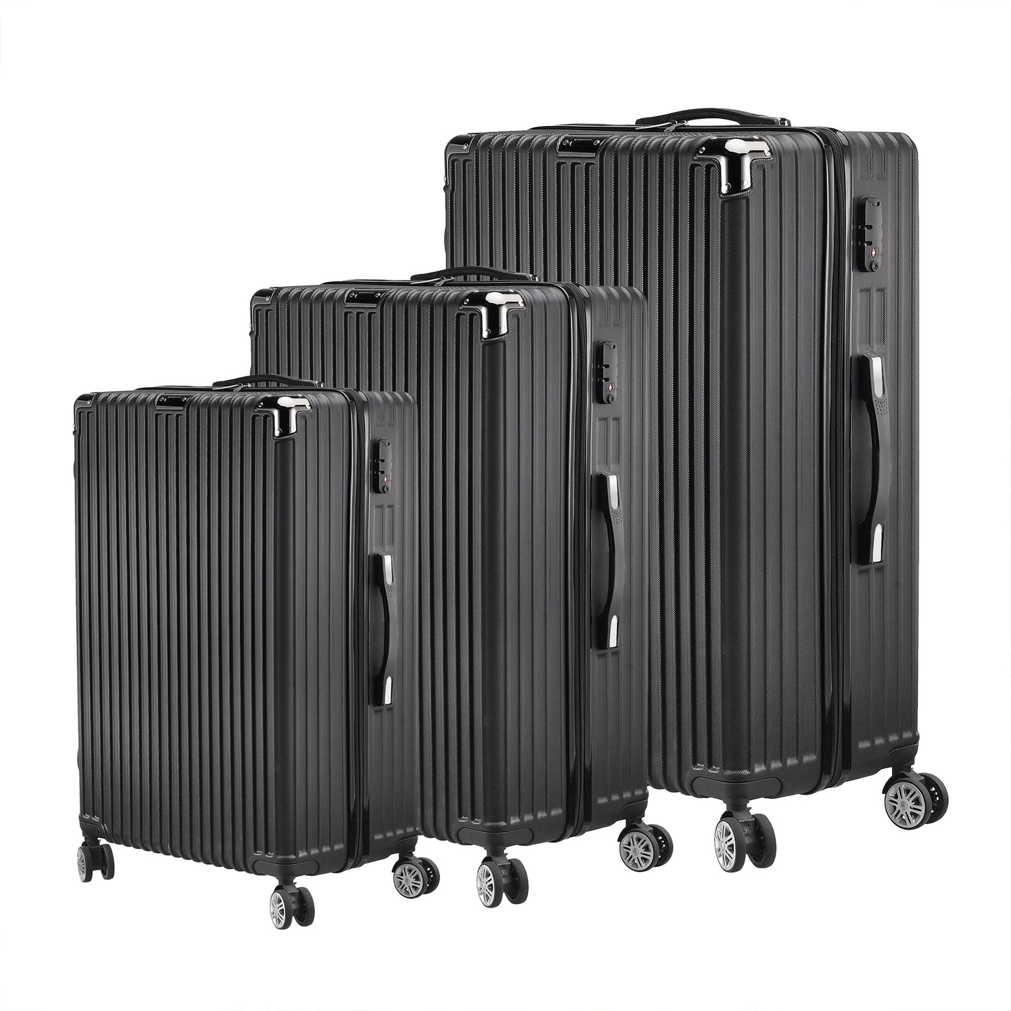 Anajqaqia 3 Pieces Suitcase Set, Hard-Shell Luggage Set Made of ABS, with  Combination Lock Hand and Telescopic Handle, Black