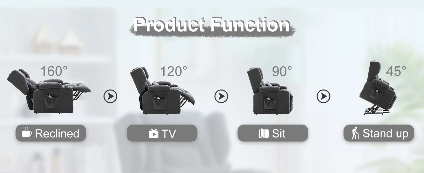 COMHOMA Relax armchair stand-up aid massage armchair with fabric surface electric stand-up armchair TV armchair armchair fabric