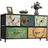 Rosahqnda chest of drawers with drawers Bohemian dressing table with wooden panel, fabric drawers, metal frame, fabric chest of drawers