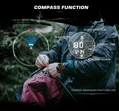NORTH EDGE ALPS Reloj digital de fibra de carbono para hombre, resistente a golpes, deportivo, militar, superligero, con brújula para exteriores, resistente al agua hasta 50 m.