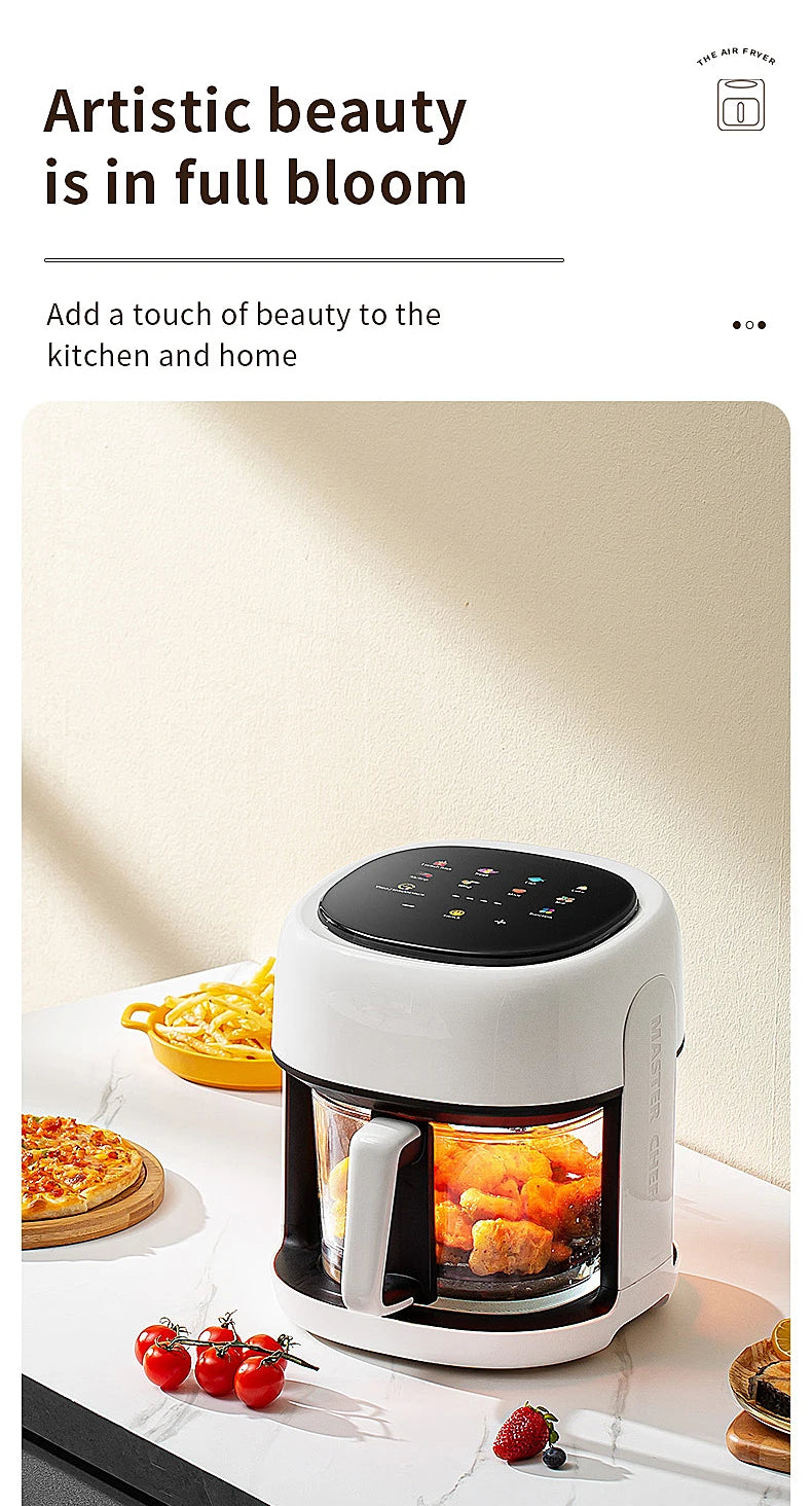 Smart Electric Air Fryer Large Capacity Convection Oven Deep Fryer Without Oil Kitchen 360°Baking Viewable Window Home Appliance
