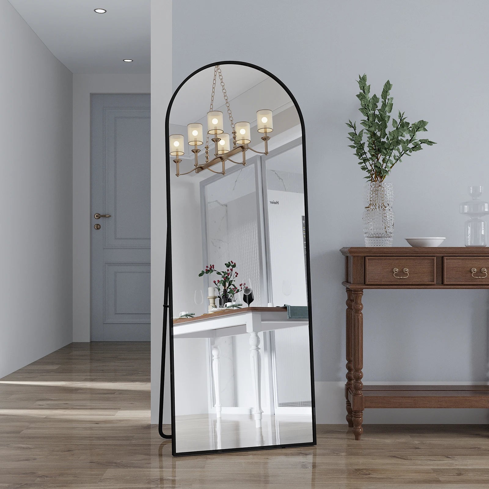 Anajqaqia 162×53cm Full Body Mirror, Curved Standing Mirror, Floor Mirror with Tempered Glass and Aluminum Alloy Frame