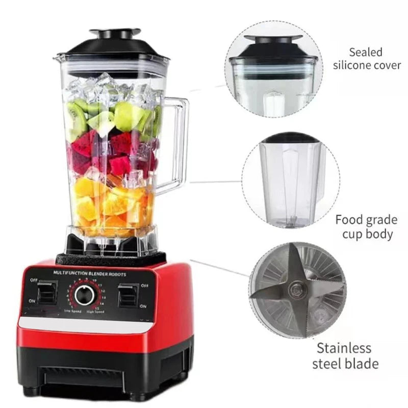 2 in 1 Electric Blender 2000W High Power Heavy Duty Commercial Blender Food Processor Ice Smoothies Kitchen Stationary Mixer