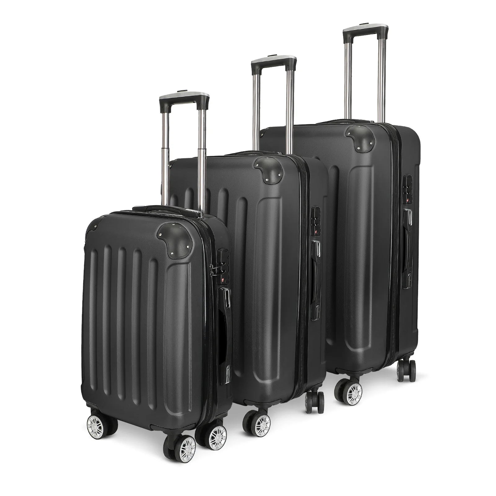 Anajqaqia 3-Piece Travel Suitcase Set with Wheels and Lock, Hard-Shell Trolley, Telescopic Handle, M, L, XL, Silvery
