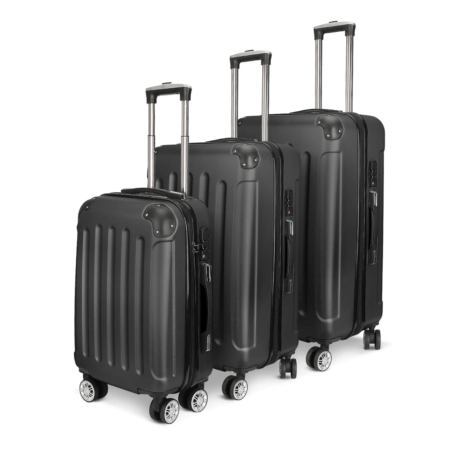 Anajqaqia 3-Piece Travel Suitcase Set with Wheels and Lock, Hard-Shell Trolley, Telescopic Handle, M, L, XL, Silvery
