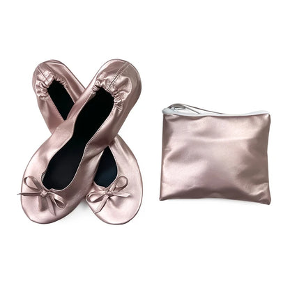 Portable Foldable Soft Sole Ballet Flats for Women, Roll Up Slippers, Comfortable Slip-On Flat Shoes, Travel &amp; Wedding, Bag Included 