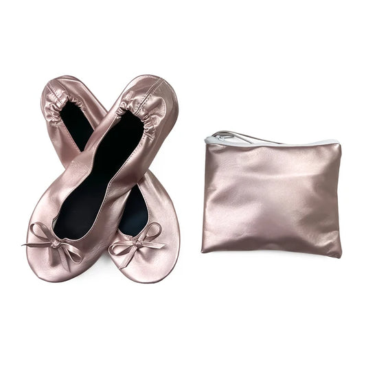 Bailarinas plegables y portátiles de suela blanda para mujer, pantuflas enrollables, cómodas y sin cordones, ideales para viajes y bodas. Incluye bolsa. 