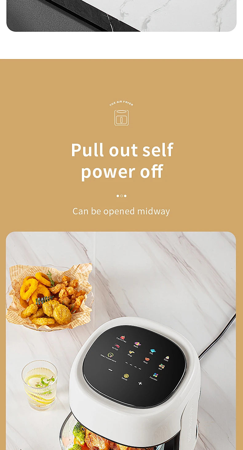 Smart Electric Air Fryer Large Capacity Convection Oven Deep Fryer Without Oil Kitchen 360°Baking Viewable Window Home Appliance