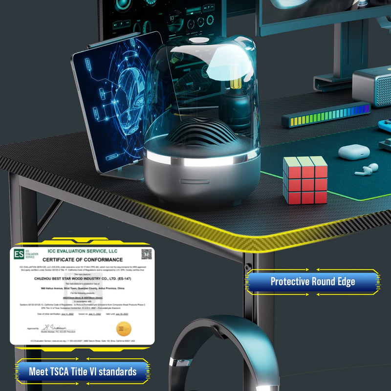 COMHOMA Desk Gaming table with Shelf, corner desk with USB charging port and socket, 120cm computer table L shape PC