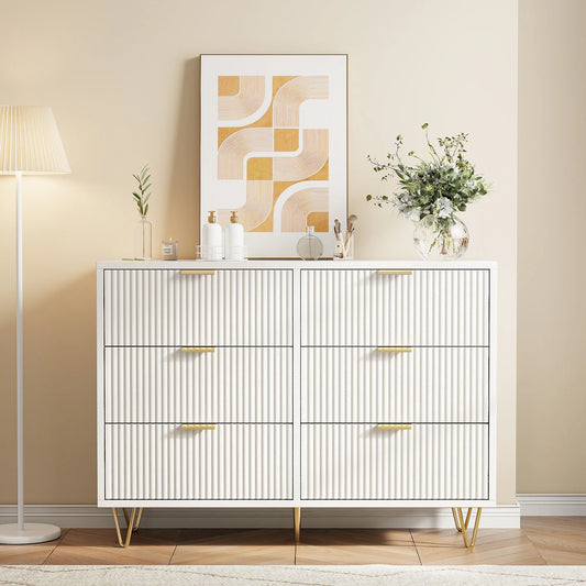 Rosahqnda White Drawer Chest of Drawers with 4 or 6 Drawers, Modern Storage Cabinet with Anti-Tipping Wardrobe Protection for Living Room