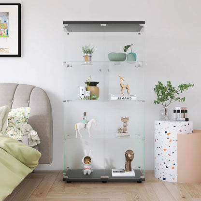 Rosahqnda glass cabinet with 4 shelves, 8 storage rooms with door, toys storage s wardrobe curio stand bookshelf