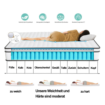 Rosahqnda 7-zone spring mattress 25 cm high pocket jump mattress medium solid orthopedic barrel bag jump mattress