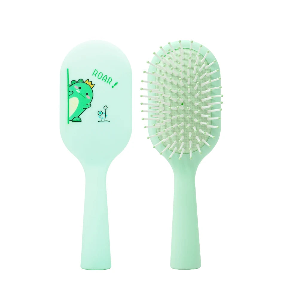 Cute Cartoon Dinosaur Hair Brush Set Detangling Mini Brush Set Travel Protable Comb Folding Mirror for Child Baby Girls Boys