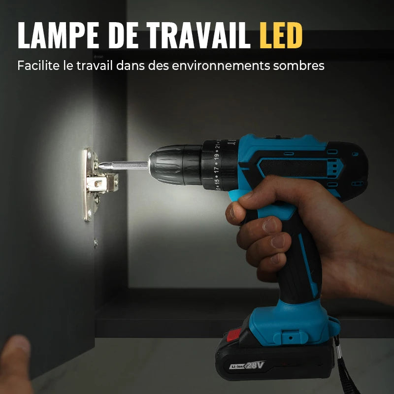 28V Cordless Impact Drill Multifunctional Screwdriver Rechargeable Electric Drill Lithium Battery 1350rpm Speed Power Tool