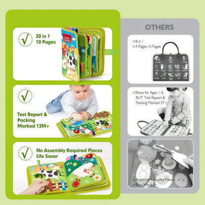 Montessori Busy Book Baby Early Education Book Farm Animal Scene Storytelling Activity Toy Fine Motor Quiet Book for Toddlers